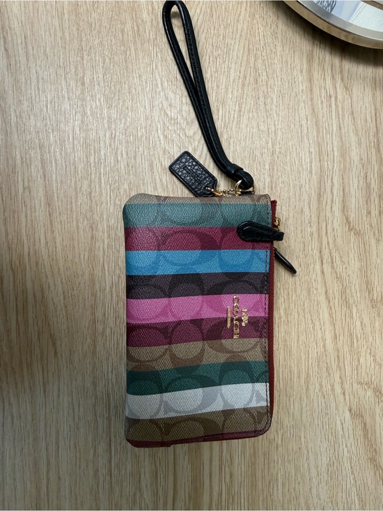 Coach Handbags - Coach Multicolor Signature Stripe Double Zip Wristlet Wallet